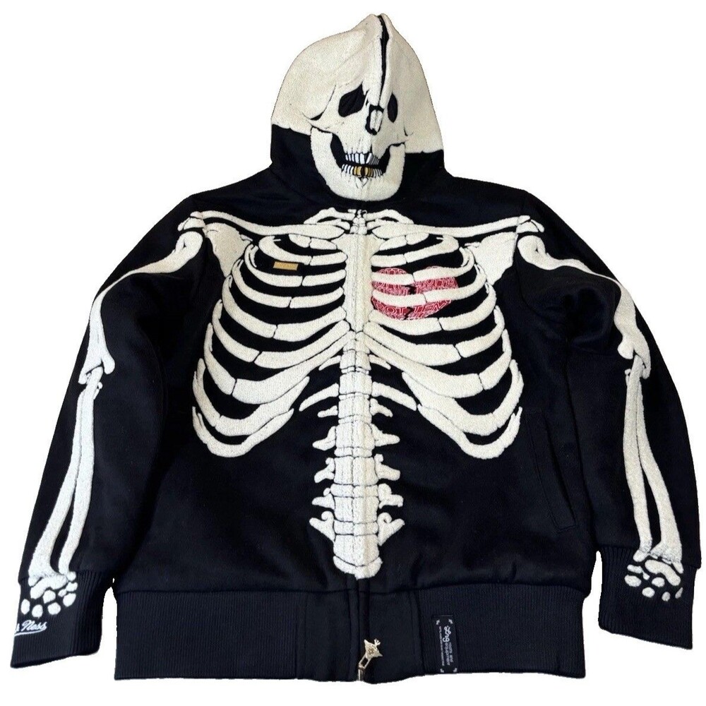Mitchell & Ness X LRG Dead Serious Wool Blend Full Zip Skeleton Hoodie Size Sm